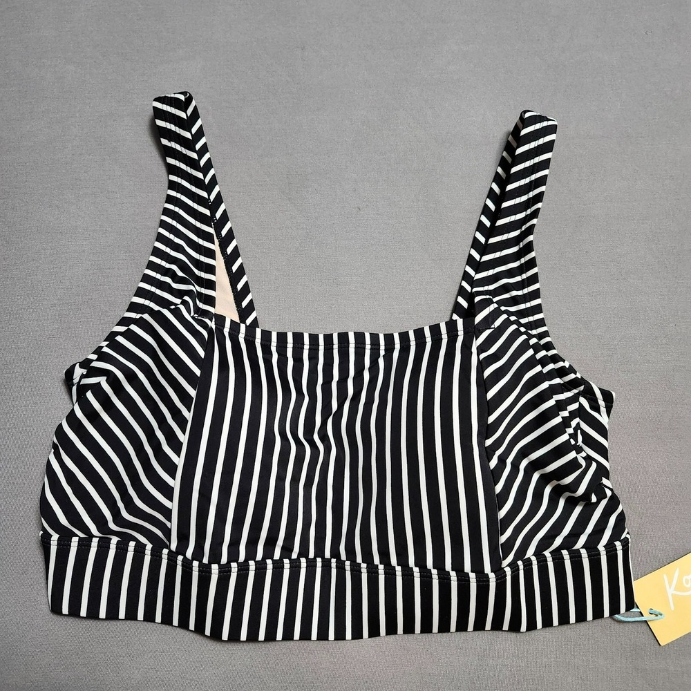 Kona Sol Women's Plus Size Scoop Square Neck Black/White Bikini Top, Size 14W